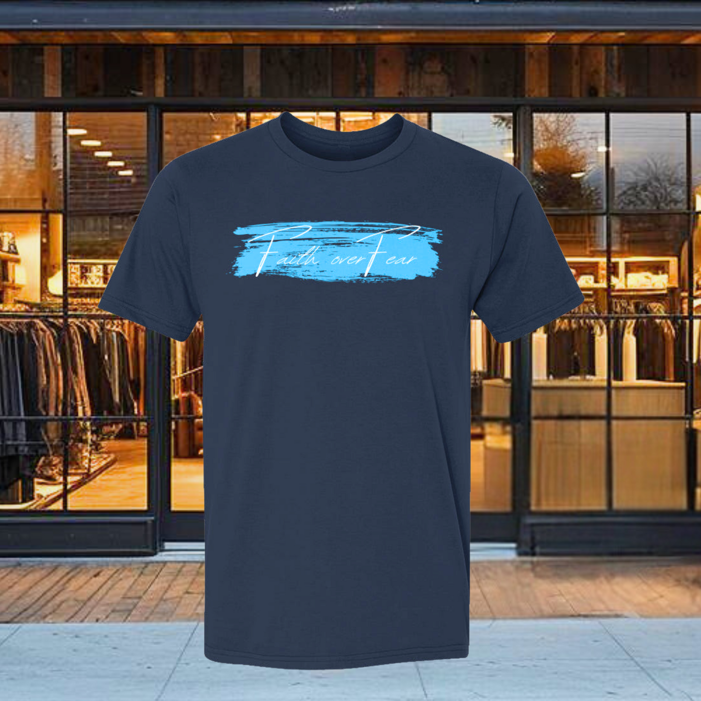 USA-Made Ringspun Unisex T-Shirt :faith over fear blue swipe